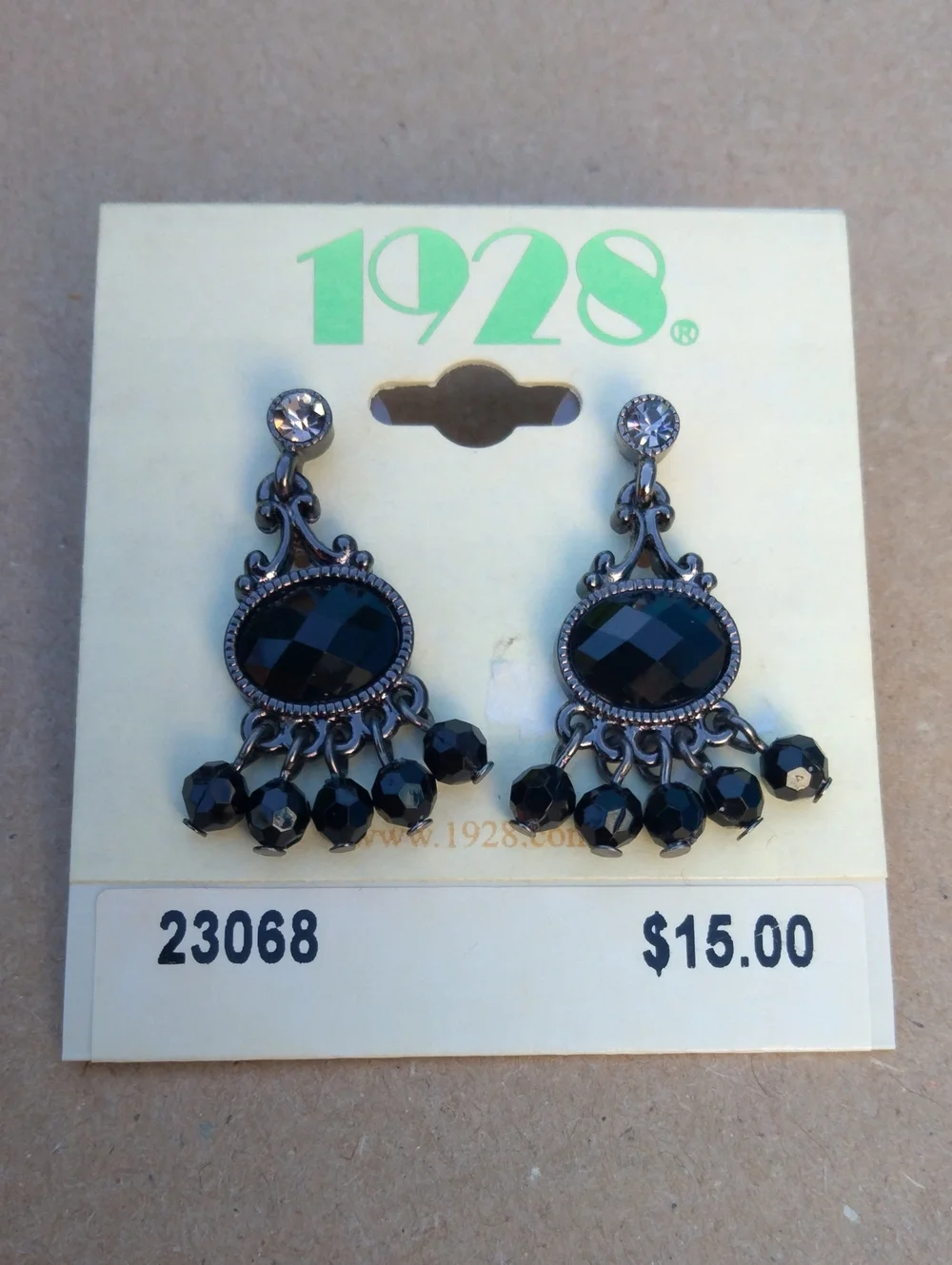 1928 Black Faceted Chandelier Drop Earrings 23068 Gothic/Victorian-inspired